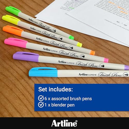 Artline SUPREME Brush Pens | AP Certified Safe for Kids | Blur Resistant Ink | EPFS-F | Flexible Brush Nib Creates Unique Wide & Fine Lines | Assorted Botanical 7-Pack - size: 7-Pack Botanical