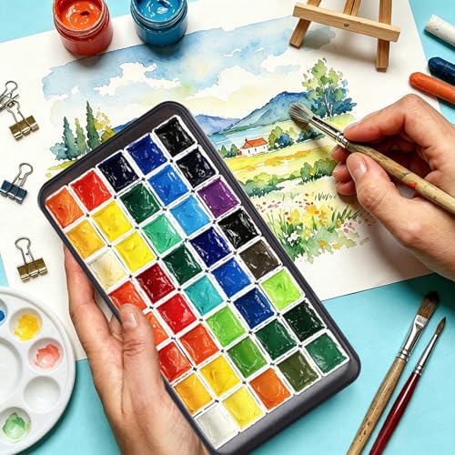 qianshan 40Pcs Empty Half Pans Watercolor Tin Palette with Magnetic Stripe | Travel Tin Palette Case,Portable Artist Paints Half Pan Kits,DIY Watercolor Oils Acrylics Painting Drawing Black - color: Black