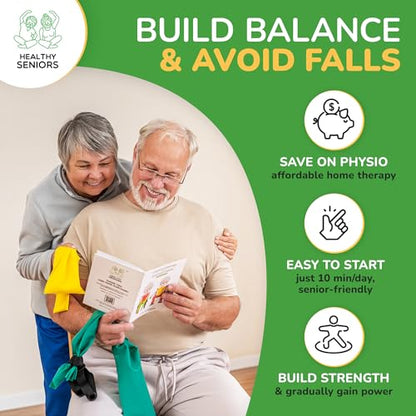 Healthy Seniors Chair Exercise Program with Two Resistance Bands, Handles and Printed Exercise Guide. Suitable for Rehab or Physical Therapy. Thoughtful Gift for Grandma or Grandpa