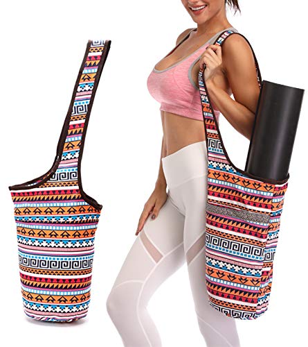 Yoga Mat Bag With Large Size Pocket and Zipper Pocket, Strap Bag, Fit Most Size Mats, Bags and Carriers for Women - color: Ethnic style