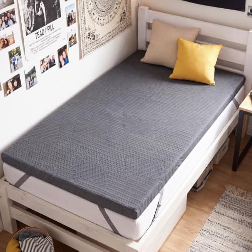 BDEUS 3 inch Extra Firm Memory Foam Mattress Topper Twin XL Size, Supportive Mattress Pad for College Dorm Room, Foam Bed Topper with Senior Grey Cover, 39 × 80 Inch - size: Twin XL, style: 3 inch