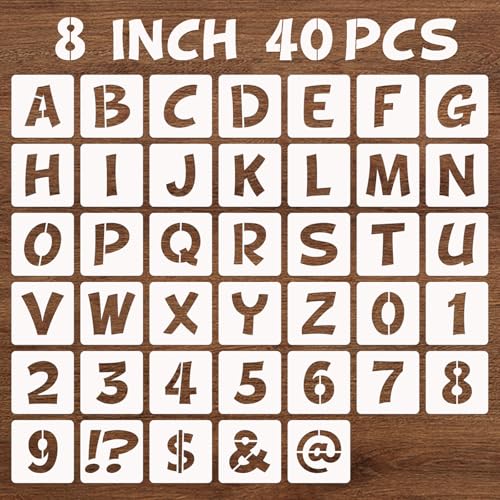 BAMIDELE 8 Inch Letter and Number Stencils, 40 Pcs Reusable Plastic Alphabet Spray Paint Stencils for Painting on Wood, Wall, Fabric, Rock, Chalkboard, Door Porch, Signage, DIY Craft Decoration - size: 8 Inch