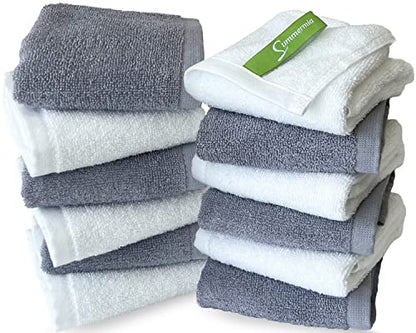 12 Pack Washcloths 13" x 13" - Soft Wash Cloths for Your Face Towel, Wash Cloths for Your Body (White + Gray) - color: White+gray