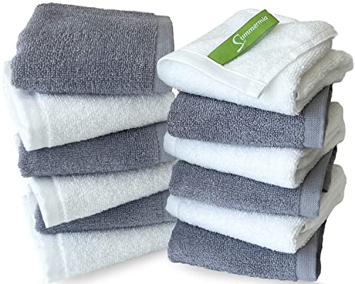 12 Pack Washcloths 13" x 13" - Soft Wash Cloths for Your Face Towel, Wash Cloths for Your Body (White + Gray) - color: White+gray