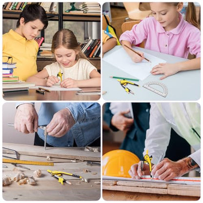 EBOOT Student Geometry Math Set, Drawing Compass and 6 Inch Clear Swing Arm Protractors 180 Degree Math Protractor (Yellow) - color: Yellow