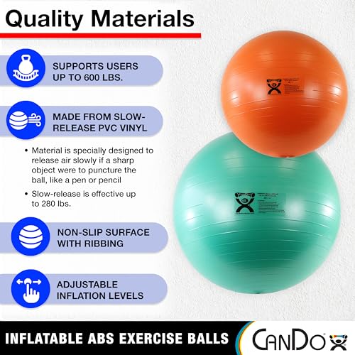 CanDo Inflatable Exercise Ball - Red 42", Durable Extra Thick Non-Slip Stability Ball for Core Workouts, Yoga, Pilates, Active Seating, Physical Therapy, Pregnancy, Home Gym, Flexibility