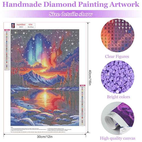 MAXBYE Diamond Art Kits for Adults, Starry Sky Lake Bedazzling Dot Painting for Adults，5D Full Drill Gem Art Painting Kit, Easy DIY Craft for Stress Relief 12x16in - color: ZD051