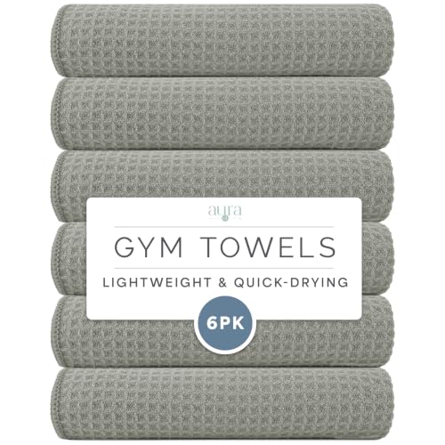 S&T INC. Microfiber Gym Towels, 6 Pack, 16" x 27" | Absorbent and Lightweight, Quick-Dry, Compact for Gym Bag, Yoga and Travel, Machine Washable - color: Honeycomb Grey