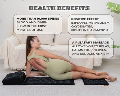 BalanceMate® Acupressure Mat Set with 6,210 Pressure Points for Pain Relief and Relaxation Kit for Back, Neck, and Sleep – Yoga and Meditation Pillow (Deep Black) - color: Deep Black
