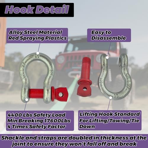 HENBOW Web Sling with D Ring Shackle,8FT× 1In Heavy Duty Flat Lift Sling 2200 lbs Safety Load，Lift Sling Straps for Hoist Car Tree Saver Winch Recovery - size: 1 Inch × 8 FT