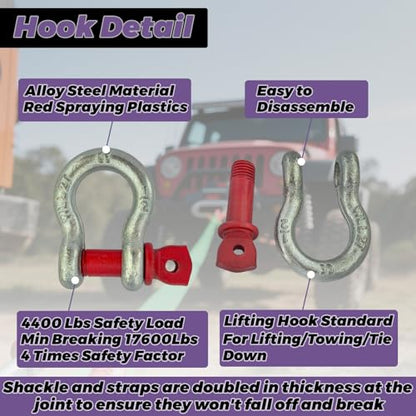 HENBOW Web Sling with D Ring Shackle,8FT× 1In Heavy Duty Flat Lift Sling 2200 lbs Safety Load，Lift Sling Straps for Hoist Car Tree Saver Winch Recovery - size: 1 Inch × 8 FT