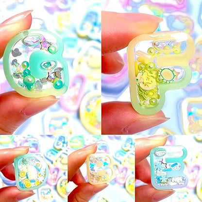 Alphabet Resin Shaker Molds Kawaii Keychain Charm Large and Small Set Pack of 107 Silicone Trays Seal Films Precision Tip Applicator Bottle Kit Bundle - color: Alphabet Craft Pack of 107