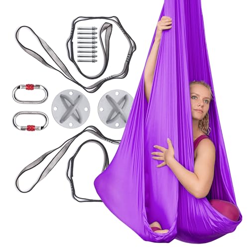 AyuHome Aerial Silks Yoga Swing Aerial Hammock Kit for Home - color: Aerial silk - Purple New
