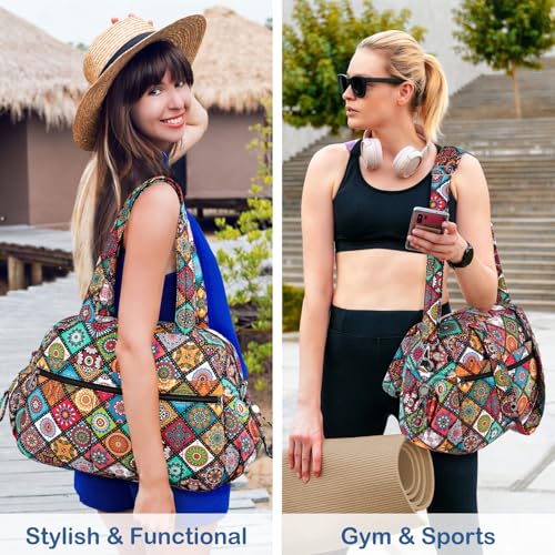 TOPDesign Travel Duffel Bag for Women, Puffer Gym Bag Sports Tote with Wet Pocket, Carry On Weekender with Luggage Sleeve (Yoga) - color: Yoga