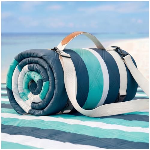 RYCHIC Waterproof Beach Blanket Picnic Mat Outdoor Rug Extra Large Sandproof Portable XL Big Towel Umbrella Folding Pop Tent Shelter Shade Canopy Ball Fan Bag Manta Playa Wedding Registry Must Have - color: Multi Blue