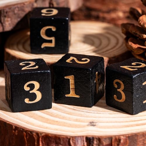 16mm D6 Dice Set 10PCS Wooden 6 Sided Dice for D&D RPG Board Games - color: D6-black N