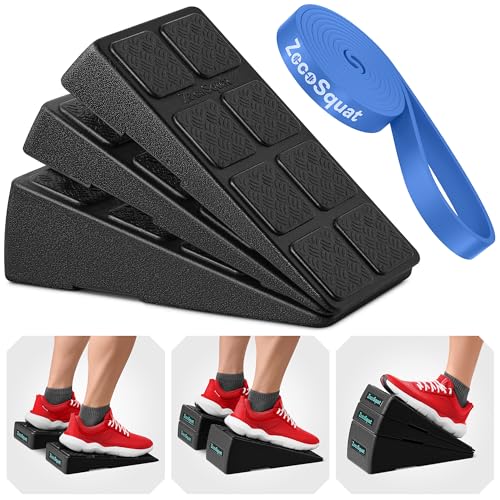 Squat Wedge Block Set of 3/5 - 960 LBS Capacity - Slant Board for Calf Stretching with 5 Stackable Angles - Calf Stretcher Slant Board - Workout Equipment - EPP Material for Exercise Equipment & Physical Therapy - color: Black&Blue