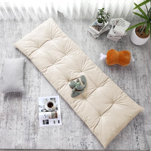 HOMBYS Floor Lounger Pillow Foldable and Tufted Design Long Floor Cushion for Yoga, Reading, Sleeping, Meditation, Elastic Band for Roll Up and Easy Storage, Machine Washable (Beige, 74"x27") - color: Beige, size: 74"x27"