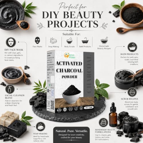 Herbs Botanica Activated Charcoal Powder, Food Grade, 2 oz | Bamboo charcoal powder for baking, soap making, face masks, and DIY skincare.