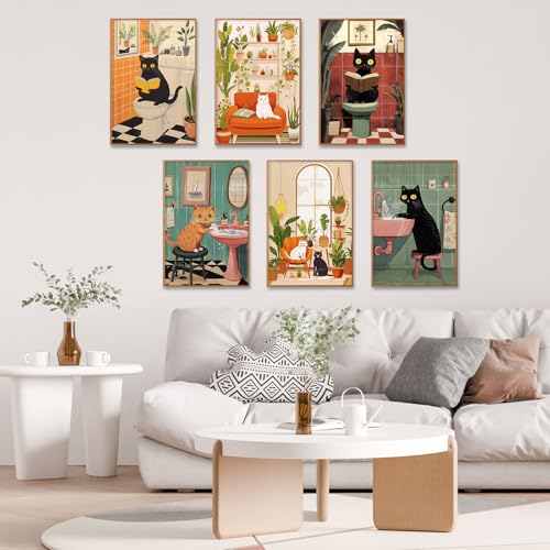 6 Pack Paint by Numbers Kit for Adults, Black Cats Canvas Painting Set | 8x12 Inch, DIY Acrylic Painting Craft Kit for Beginners without Frame, Relaxing Creative Hobby, Home Wall Decor, Gift - color: Cat-1