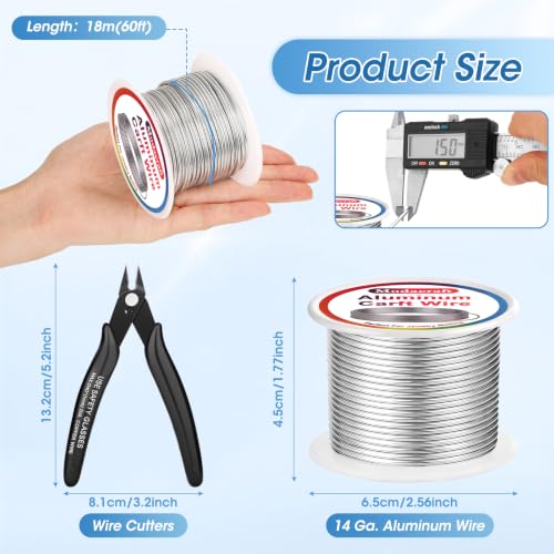 Modacraft 14 Gauge Silver Aluminum Craft Wire 60 Ft with Micro Flush Cutter | 1.5mm Soft rust-resistant aluminum wire for jewelry making, sculpting, bonsai, floral, doll making & DIY projects - color: Silver, size: 14 Gauge