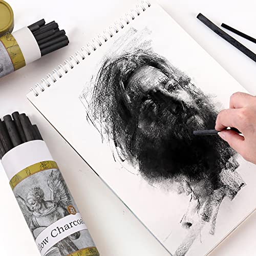 Willow Charcoal Sticks, Natural Willow Charcoal for Artists, Beginners, or Students of All Skill Levels, Great for Sketching, Drawing, and Shading, Approx 7-9mm in Diameter, Pack of 25