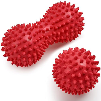 URAQT Spiky Massage Ball Set, 2 Pack Physical Therapy Massage Balls, Hard Lacrosse Ball & Spiky Massage Ball for Myofascial Release and Trigger Point Deep Tissue Massage (Red) - color: 2pcs-red