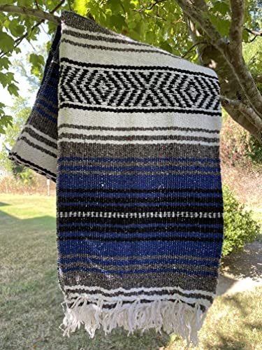 Baja Authentic Mexican Falsa Blanket, Royal Blue - color: Royal Blue
