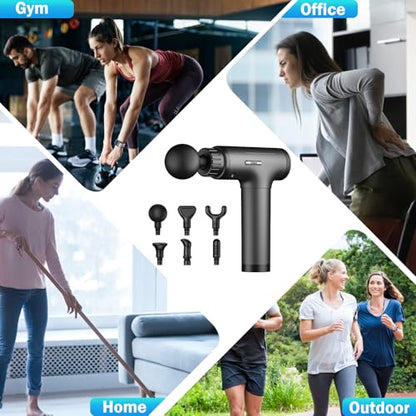 Gvber Massage Gun Deep Tissue 30 Speeds 6 Heads, Grey | Quiet Handheld Percussion Massager for Back & Shoulder Pain, Ideal Gifts for Mom & Dad, Travel & Office, Athletes & Home Gym
