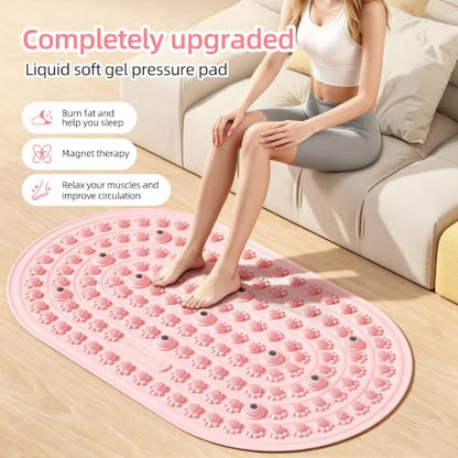 Reflexology Foot Massage Mat Acupressure Magnetic Walk Stone Pad Portable Foldable Feet Pressure Point Massager for Plantar Fasciitis Relief Home Office Pain Relief for Men Women(Pink)