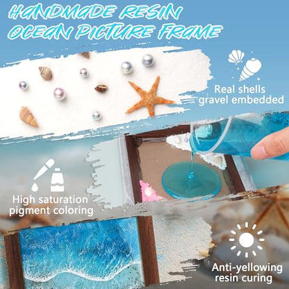 KISREL Ocean Resin Art Kit, Clear Epoxy Resin Kit with Frames, Beginner DIY Ocean Painting Full Set of Tools + Tutorials, Great Gift for Craft Lovers, Adult Stress Relief Creative Crafts