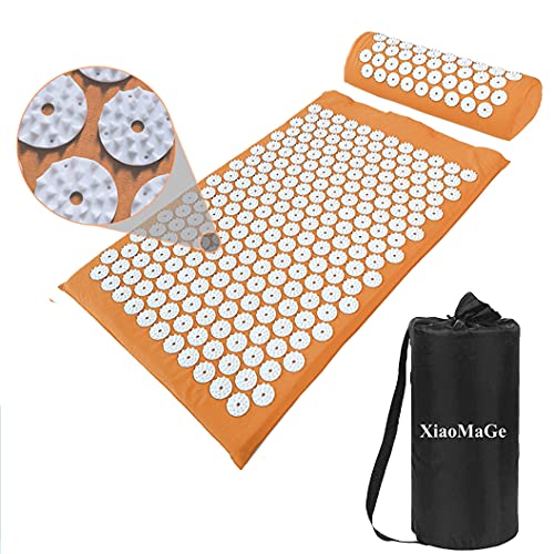 XiaoMaGe 28.7" Acupressure Mat and Pillow Set with Carry Bag (Orange) - color: Orange