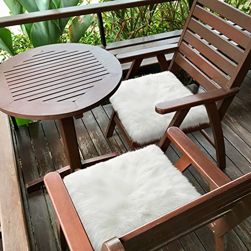 Softlife White Sheepskin Chair Cover 4 PCs Seat Cushion Pad Super Soft Area Rugs for Living Bedroom Sofa Dorm (1.6ft x 1.6ft) - color: White-4pcs