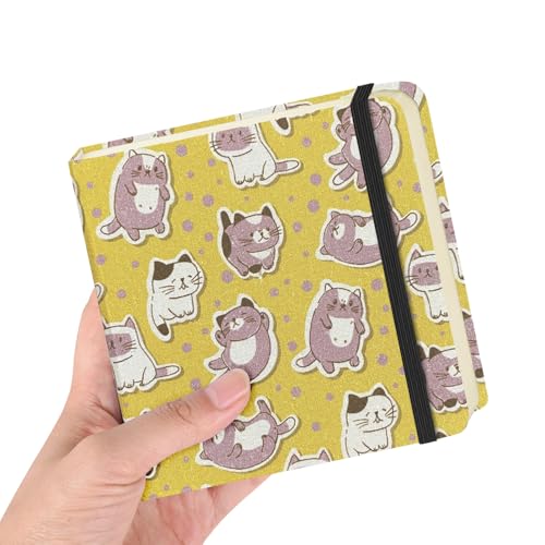 5x5" Pocket Sketch Book,80gsm Hardcover Art Sketchbook for Drawing Journal | Cloth Cover,80gsm Blank Paper,96Sheets,Lay-Flat,Portable Travel Creation Paint Diary Memo Planner,Dry Media.Yellow Cat - color: Cloth Cover-4.8x4.8in-Yellow Cat