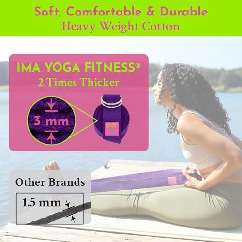 Extra-Wide 2 Inch Cotton Yoga Strap: Stretching, Physical Therapy, Exercise | Slip-free steel D-rings; adjustable; non-slip; 8 & 10 ft lengths; storage bag + e-book; hamstring & legs; flexibility & rehab - color: Purple, size: 10 feet
