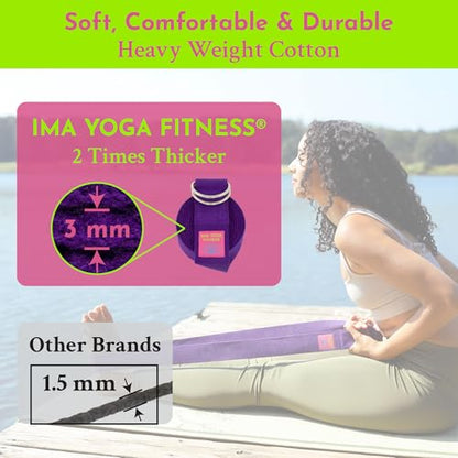 Extra-Wide 2 Inch Cotton Yoga Strap: Stretching, Physical Therapy, Exercise | Slip-free steel D-rings; adjustable; non-slip; 8 & 10 ft lengths; storage bag + e-book; hamstring & legs; flexibility & rehab - color: Purple, size: 10 feet