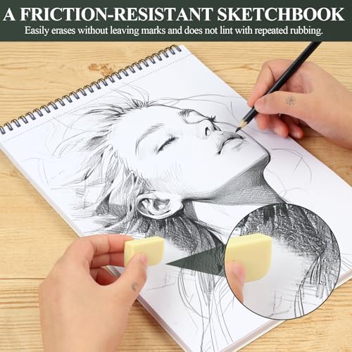 Utron 9"x12" Sketchbook Drawing, Top Spiral Sketching Pad, 100GSM/68LB Acid Free Art Sketching Pad, Drawing Paper, Beginner Artist (50 Sheets, White) (Pack of 2) - size: 2 Pack | 9" x 12"