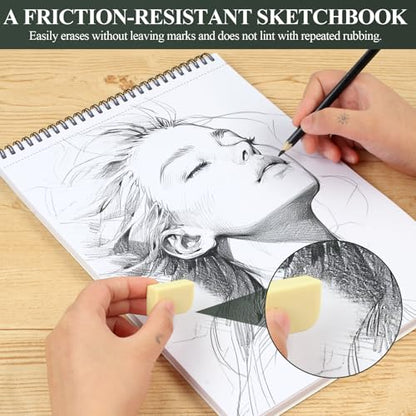 Utron 9"x12" Sketchbook Drawing, Top Spiral Sketching Pad, 100GSM/68LB Acid Free Art Sketching Pad, Drawing Paper, Beginner Artist (50 Sheets, White) (Pack of 2) - size: 2 Pack | 9" x 12"