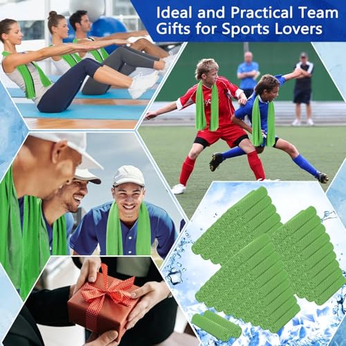 Hosuly 150 Pack Cooling Towels Bulk 40 x 12 Inch Large Chilly Breathable Sweat Sports Cold Towels Sublimation Microfiber Ice Neck Rag for Hot Weather Workout Gym Team Gift (Green) - color: Green