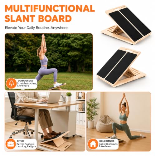 Slant Board for Calf Stretching, Wooden Slant Boards for Exercise, 5 Adjustable Angles, Calf Stretcher Board with Non-Slip Surface and Carry Handle for Squats and Ankle Mobility