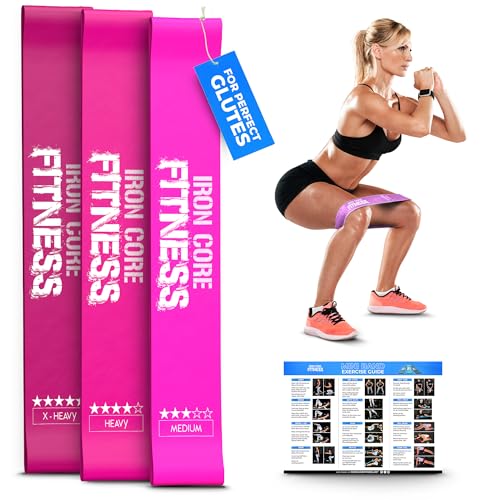 Latex Mini Resistance Bands Sets for Trainers, Bootcamp, Gym for Men and Women in Fun Colors - Ebook, Videos and Workout Chart Included by Iron Core Fitness - color: #1 Pink, 3 x Various Levels