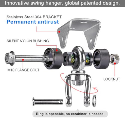 SELEWARE Silent Swing Hangers Stainless Steel Ceiling Swing Mount 2 Pack | Heavy Duty Swing Set Hook 360° Swivel Ceiling Mount Bracket for Porch Swing Hammock Chair Yoga Swing Punching Bag - color: Silver ( 2 Pack 360° Swing Hanger )
