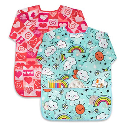 2 Pack Art Smock for Kid, Painting Apron for Children Waterproof Artist Smock with Long Sleeve and 3 Pockets for Age 3-8 Years - color: Cloud