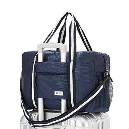 Arxus Carry On Travel Bag, Lightweight Foldable Packable Tote Bag 25L - color: Navy Blue
