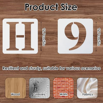 36 Pcs 5 Inch Reusable Letter and Number Stencils, PET Plastic Spray Painting Templates for Wall, Wood, Fabric, Craft DIY Decoration
