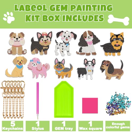 Labeol Arts and Crafts for Kids - Creat Your Own GEM Keychains-5D Diamond Painting by Numbers GEM Kits for Kids Girls Toddler Age 6-7 6-8 10-12 - style: Puppy