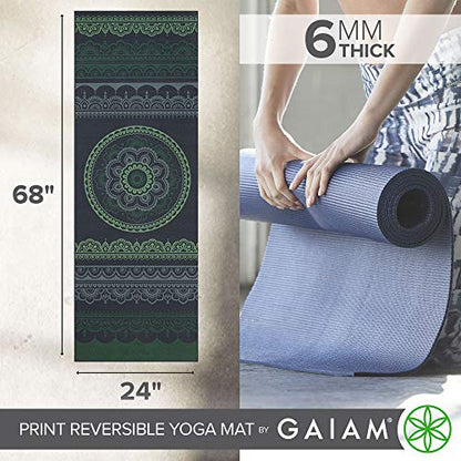 Gaiam 요가 매트 - 매우 두꺼운 프리미엄 6mm, 프린트, 양면, 미끄럼 방지, 운동 및 피트니스 매트, 모든 유형의 요가, 필라테스 및 바닥 운동용 (172.7cm/68인치) x 61cm/24인치 x 6mm 두께) - color: 보헤미안 포크
