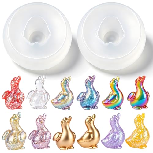 2 Pcs Mini Cute Tiny Goose Figurines Silicone Mold | Micro Dollhouse Animal Epoxy Casting Mold Realistic Shapes for DIY Resin Art Fairy Garden Miniatures Landscape Crafts Decor - color: 2 Pcs Goose White