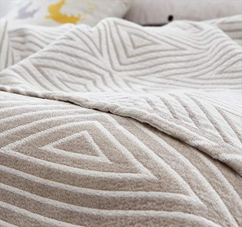 MEJU Grey Checks Striped Triange Muslin Reversible Summer Blanket for Bed Sofa Couch 100% Combed Cotton 3 Layer Soft Warm Bedspread Throw Blanket Bed Coverlet Sheet Full Queen 80 in X 90 in - color: Check2 Gray, size: F/Q 80 in x 90 in