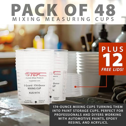Custom Shop Paint Mixing Cups, 5-Quart (48 Pack) - Plastic Measuring Cups for Liquids, Automotive Painting, Epoxy Resin, Acrylic Arts, Crafts, Disposable or Reusable, Graduated, Mixing Ratios - size: 48 Count (Pack of 1)